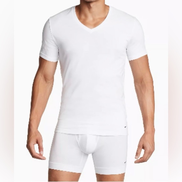 NIKE Men's 2-Pk. Dri-FIT Essential Cotton Stretch V-Neck White Shirt - Picture 1 of 10